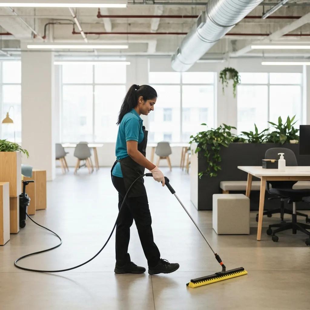 Modern office cleaning with advanced hygiene protocols and professional staff